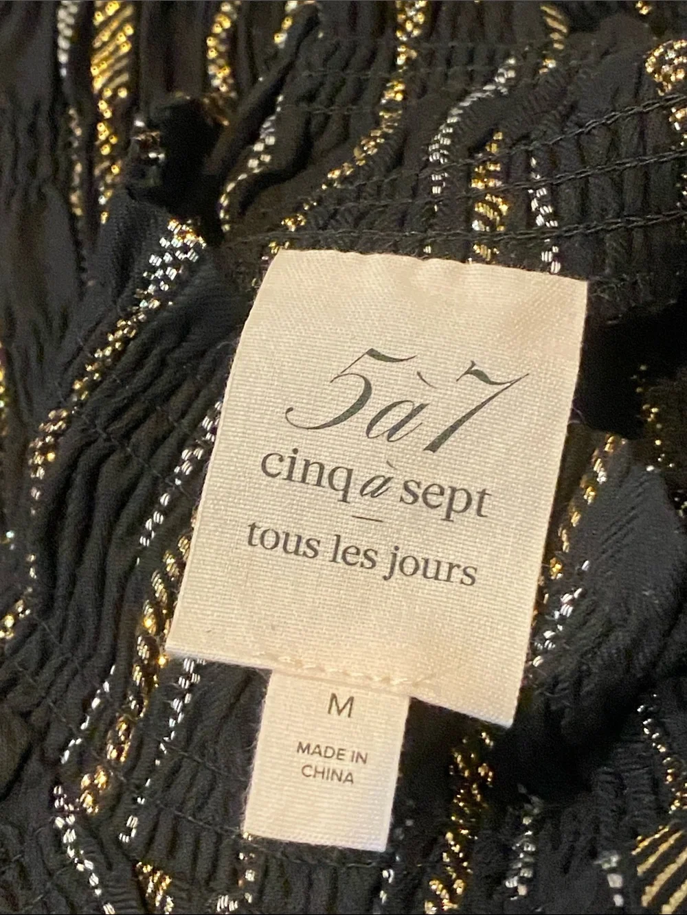 CINQ À SEPT Cooper Black Top Medium Ribbed Mock Neck Sleeve Metallic Stripe